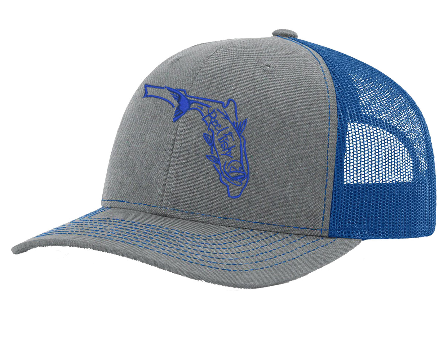 State of Florida Tarpon Reel Fishy Logo - Heather Gray/Royal Trucker Hat w/Royal Tarpon Logo