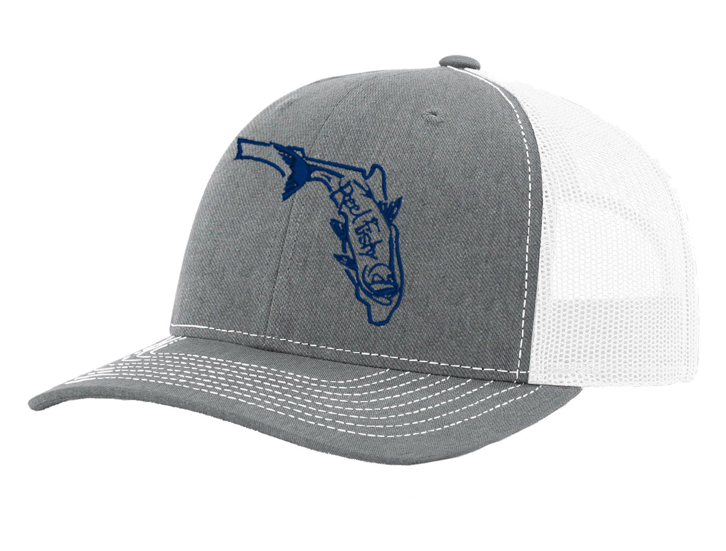 State of Florida Tarpon Reel Fishy Logo - Hthr Gray/White Trucker hat w/Navy Logo