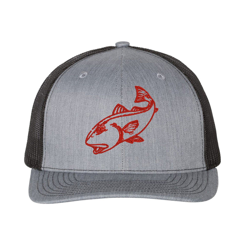 Redfish Heather Gray/Black mesh Structured Trucker Hat w/Red logo