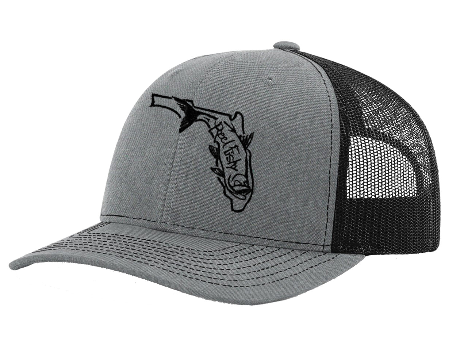State of Florida Tarpon Reel Fishy Logo - Hthr Gray/Black Trucker hat w/Black Logo