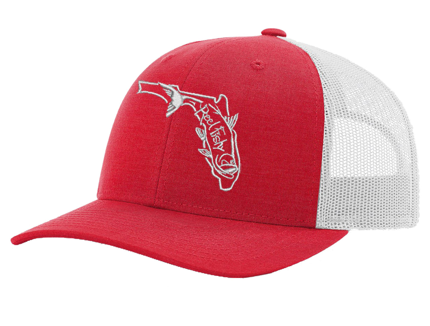 State of Florida Tarpon Reel Fishy Logo - Heather Red/Silver Trucker Hat w/Silver Tarpon Logo
