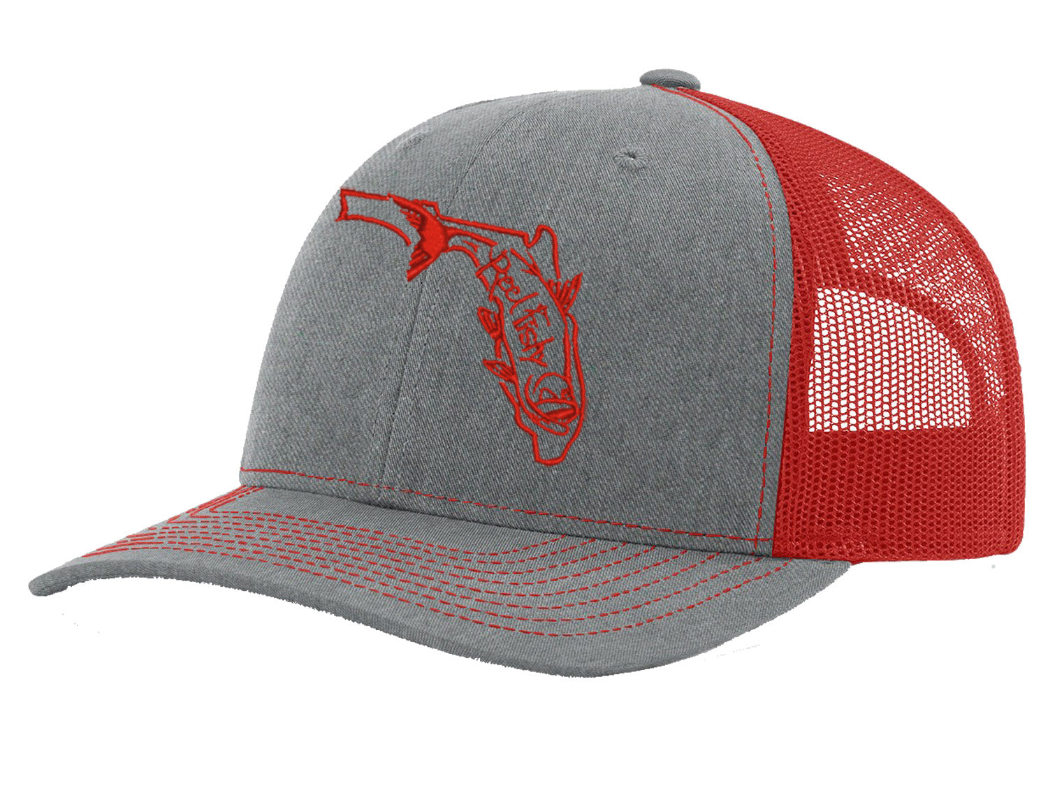 State of Florida Tarpon Reel Fishy Logo - Hthr Gray/Red Trucker hat w/Red Logo