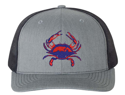 Blue Crab "Reel Crabby" Structured Trucker Hat - Heather Gray/Navy Mesh