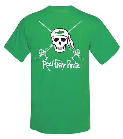 Youth Reel Fishy Pirate Skull & Rods t-shirt - Kelly Green