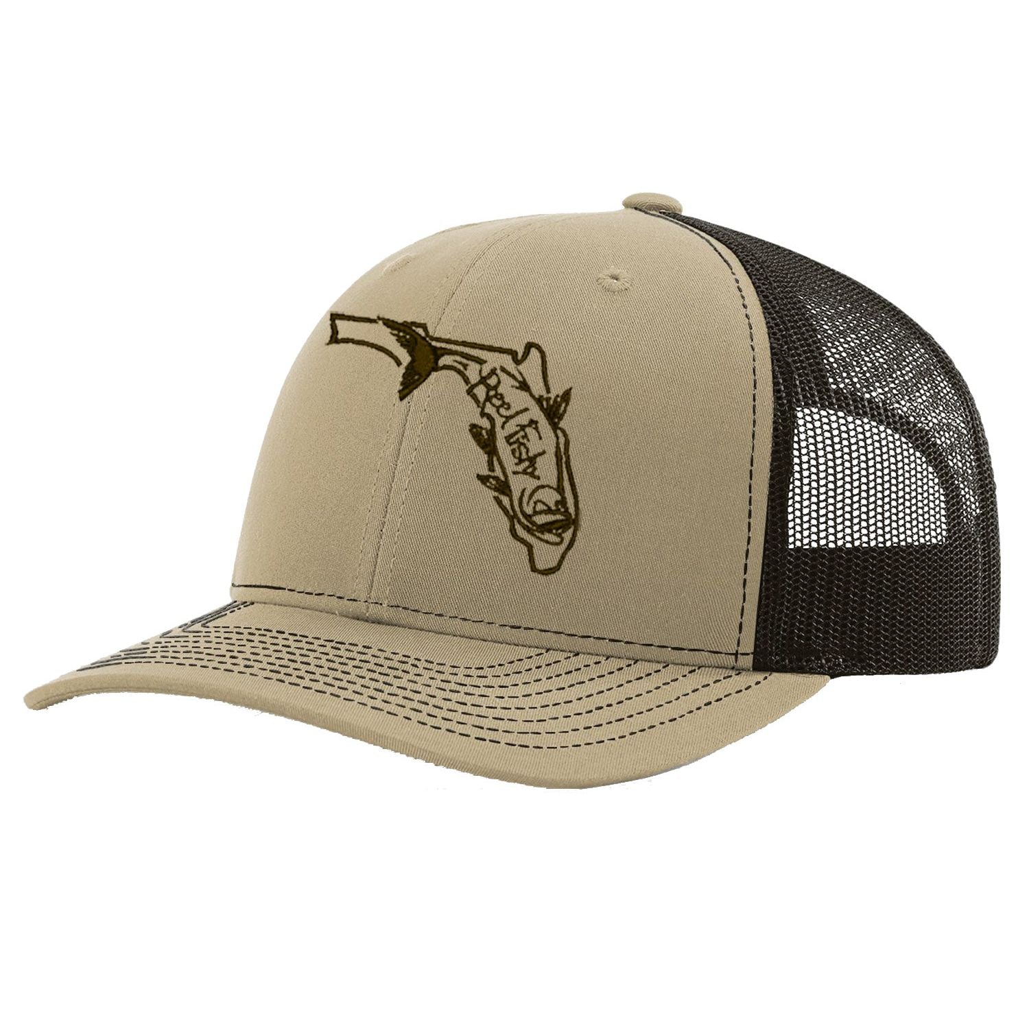 State of Florida Tarpon Trucker Hat in Khaki and Brown mesh by Reel Fishy.