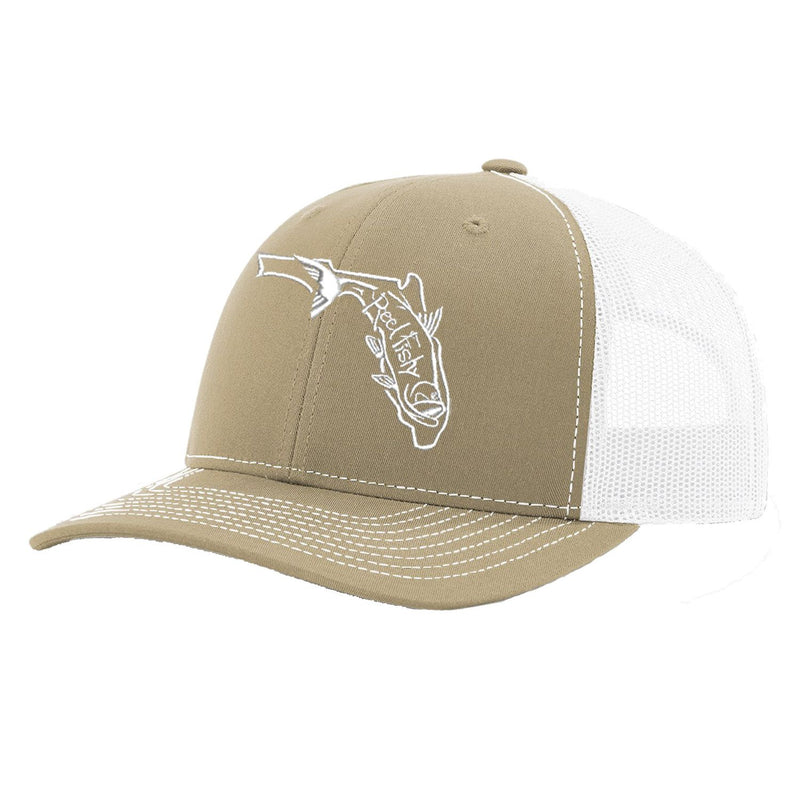 State of Florida Tarpon Trucker Hat in Khaki and White mesh by Reel Fishy.