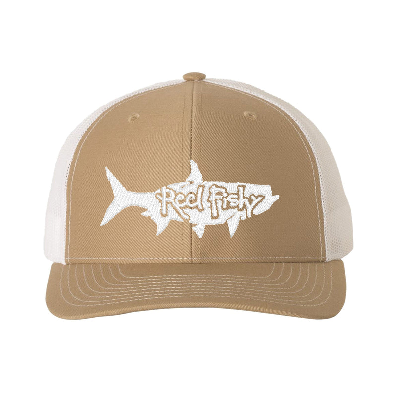 Khaki/White Trucker hat with White Tarpon Logo