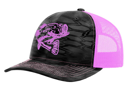 Bass "Reel Hawg" Structured Trucker Hat - Kryptek Neon Pink- Pink Bass logo