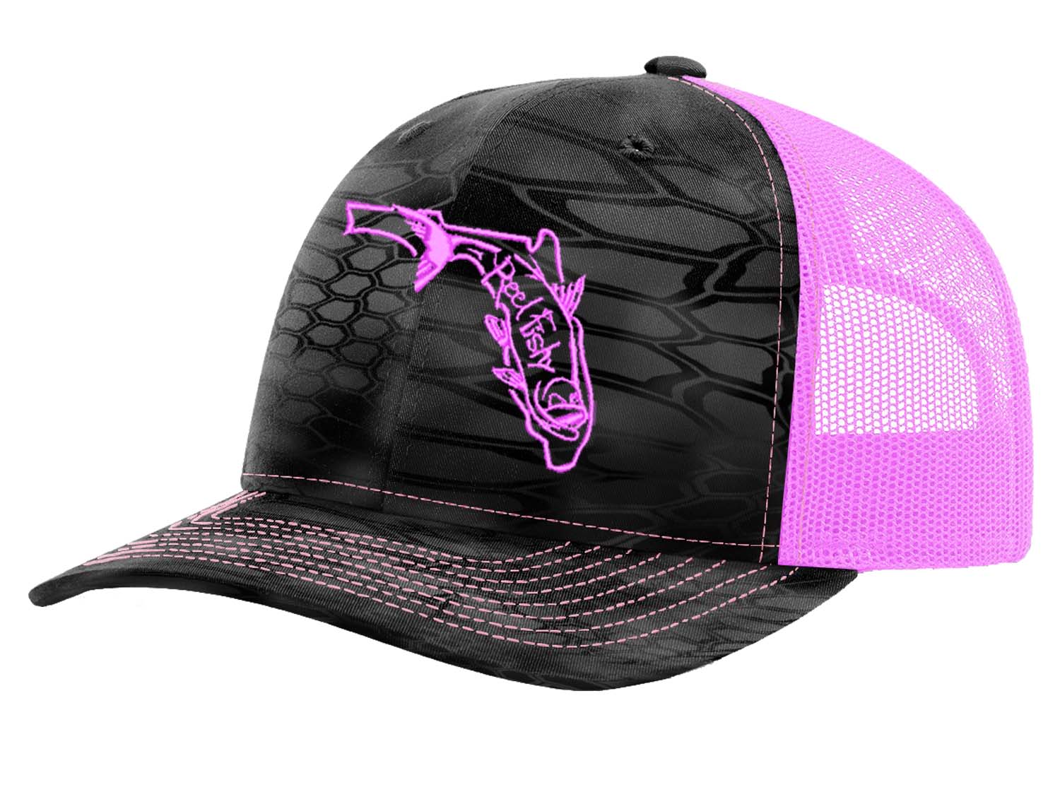 Kryptek Neon Pink Trucker Hat - State of Florida Reel Fishy Tarpon logo
