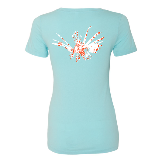 Ladies Lionfish Cotton V-neck t-shirt in Cancun Blue
