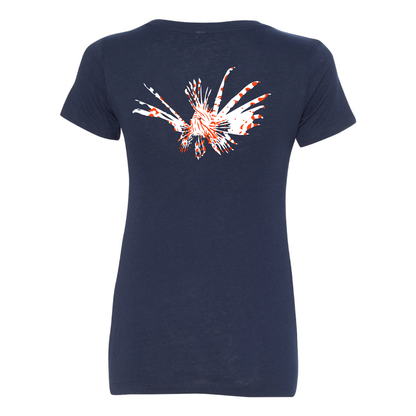 Ladies Lionfish Cotton V-neck t-shirt in Navy
