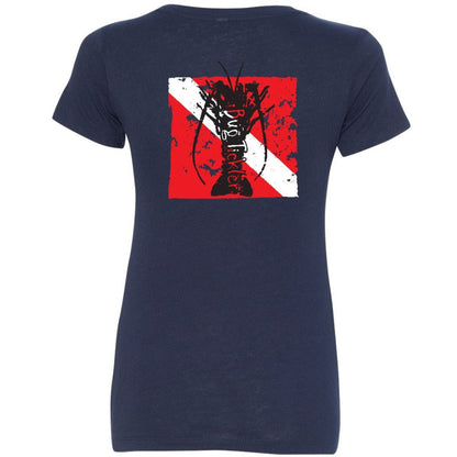 Ladies Lobster V-Neck Tees with "Bug Tickler" Dive Logo in Navy
