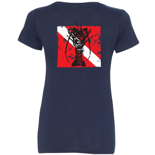 Ladies Lobster V-Neck Tees with "Bug Tickler" Dive Logo in Navy
