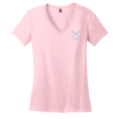 Lt. Pink Ladies Octopus V-neck Short Sleeve Cotton Tee - Reel Fishy Apparel Spearguns logo on front