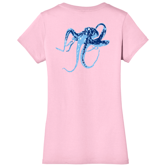 Light Pink Ladies Octopus V-neck Short Sleeve Cotton Tee