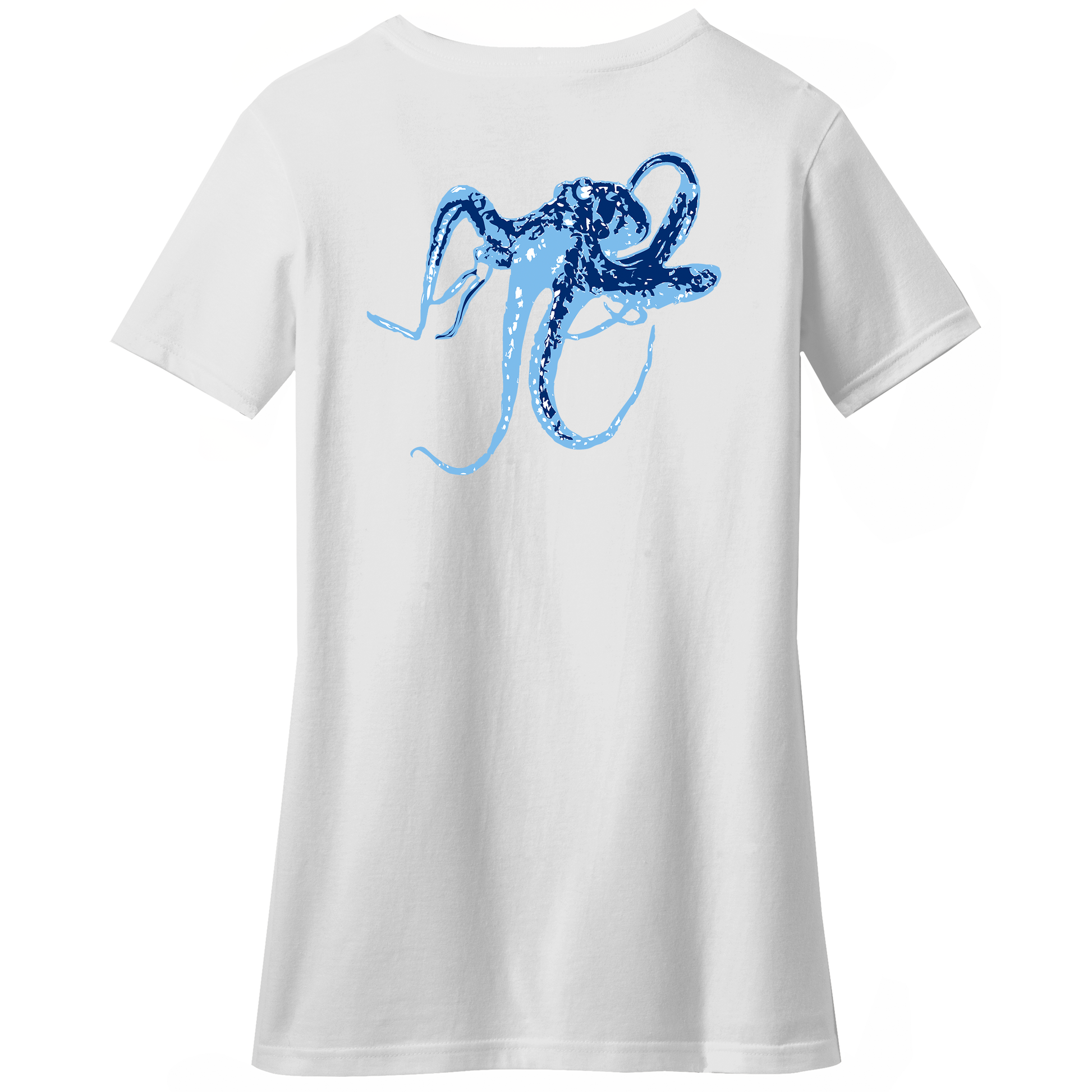 White Ladies Octopus V-neck Short Sleeve Cotton Tee 