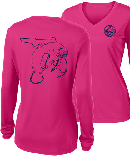 Ladies Manatee Raspberry V-neck Long Sleeves