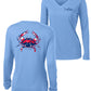 American Blue Crab -Reel Crabby Ladies Performance Dry-fit V-neck Long Sleeve Shirt with 50+ UV Sun Protection in Light Blue