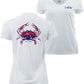 American Blue Crab -Reel Crabby Ladies Performance Dry-fit V-neck Short Sleeve Shirt with 50+ UV Sun Protection in White