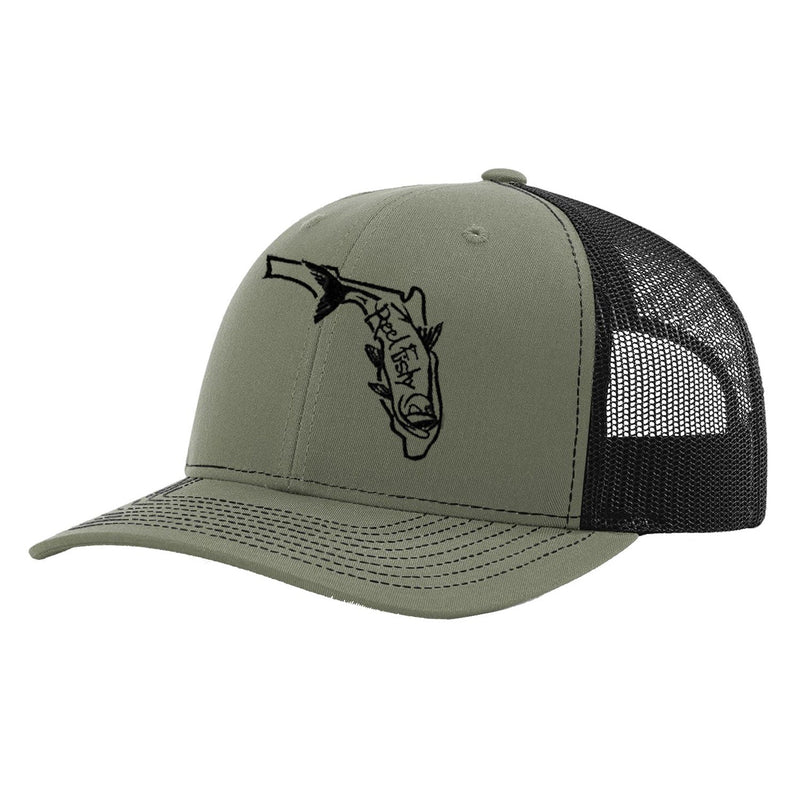State of Florida Tarpon Trucker Hat in Olive Green and Black mesh by Reel Fishy.