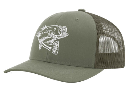Bass "Reel Hawg" Structured Trucker Hat - Olive Solid - White Bass logo