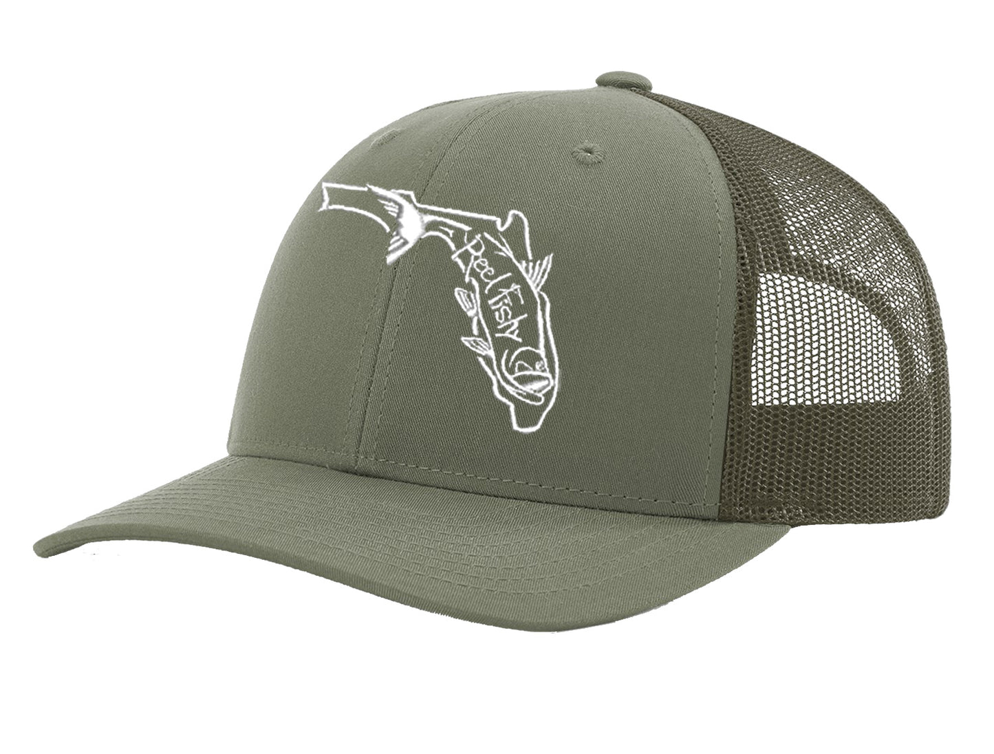 State of Florida Tarpon Reel Fishy Logo - Olive Trucker hat w/White Logo