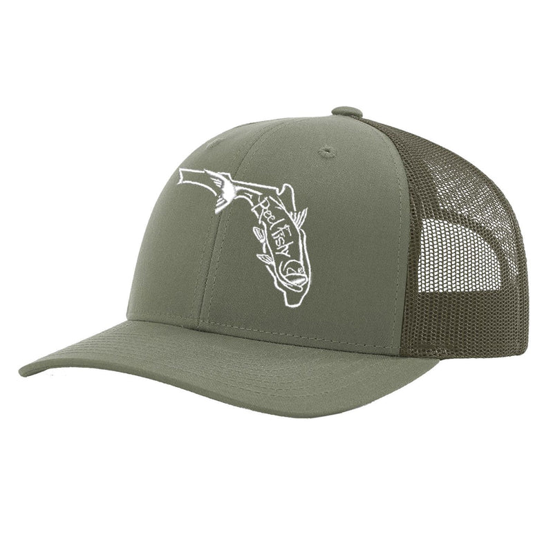 State of Florida Tarpon Trucker Hat in Olive Green by Reel Fishy.