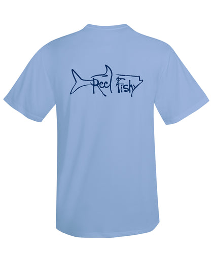 Performance Dry-Fit Tarpon Fishing Short Sleeve Shirts with Sun Protection in Lt. Blue