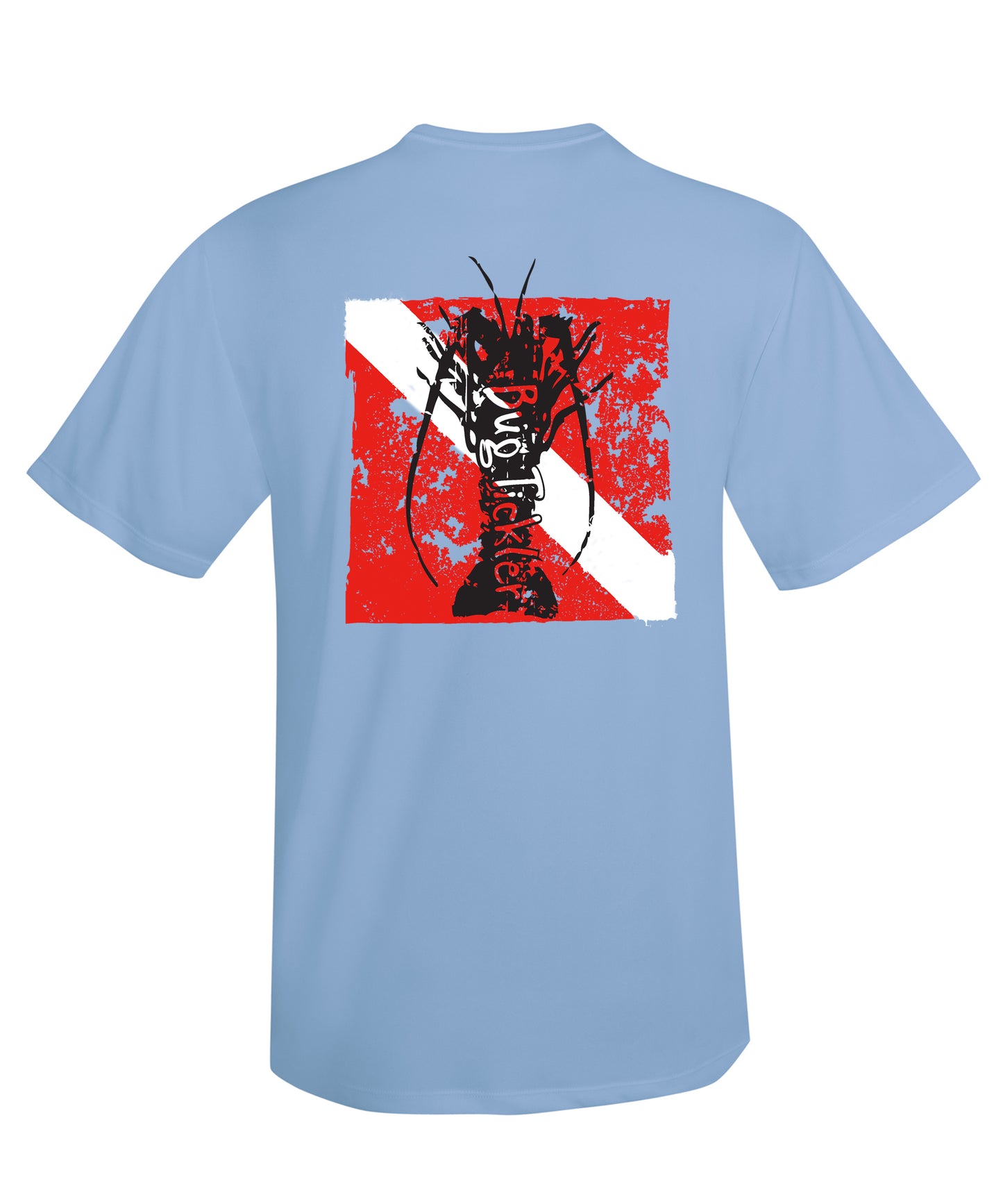 Lobster Performance Dry-Fit Fishing shirts with Sun Protection - "Bug Tickler" Dive Logo - Lt. Blue Short Sleeve