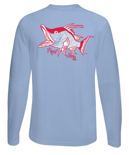 Lt Blue Long Sleeve Hogfish Performance Dry-Fit Sun Protection Shirt with 50+ UV Protection by Reel Fishy Apparel