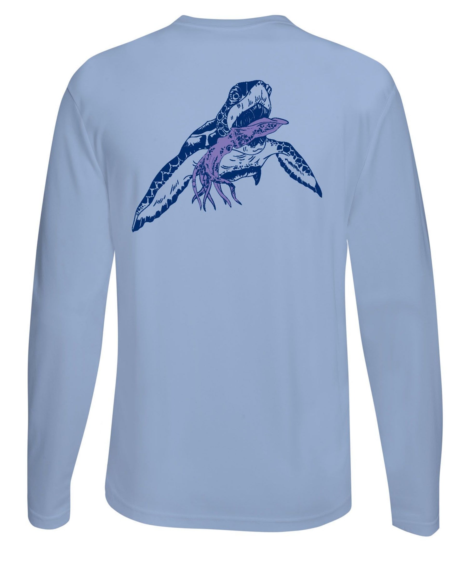 Turtle with Squid Performance Fishing Dry-Fit Long Sleeve with Sun Protection - Lt. Blue