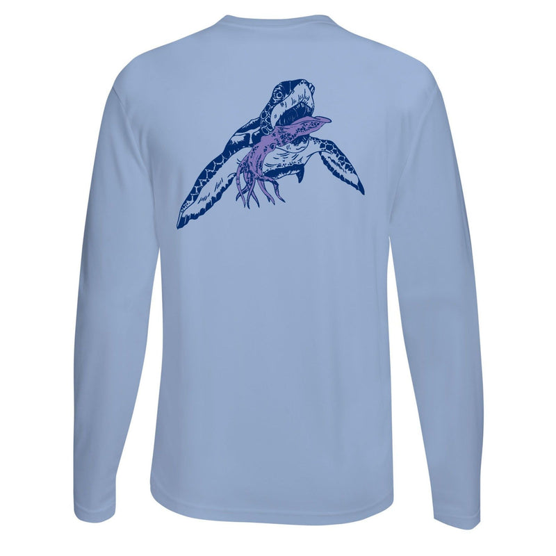 Turtle with Squid Performance Fishing Dry-Fit Long Sleeve with Sun Protection - Lt. Blue