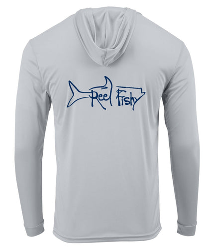 Reel Fishy Performance Hoodies 50+uv -Multiple Design Choices! 2XL / Redfish LT Gray Hoodie L/S - unisex