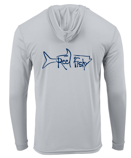 Lt Gray Tarpon Hoodie Performance Dry-Fit Fishing Long Sleeve Shirts, 50+ UPF Sun Protection  - Reel Fishy Apparel