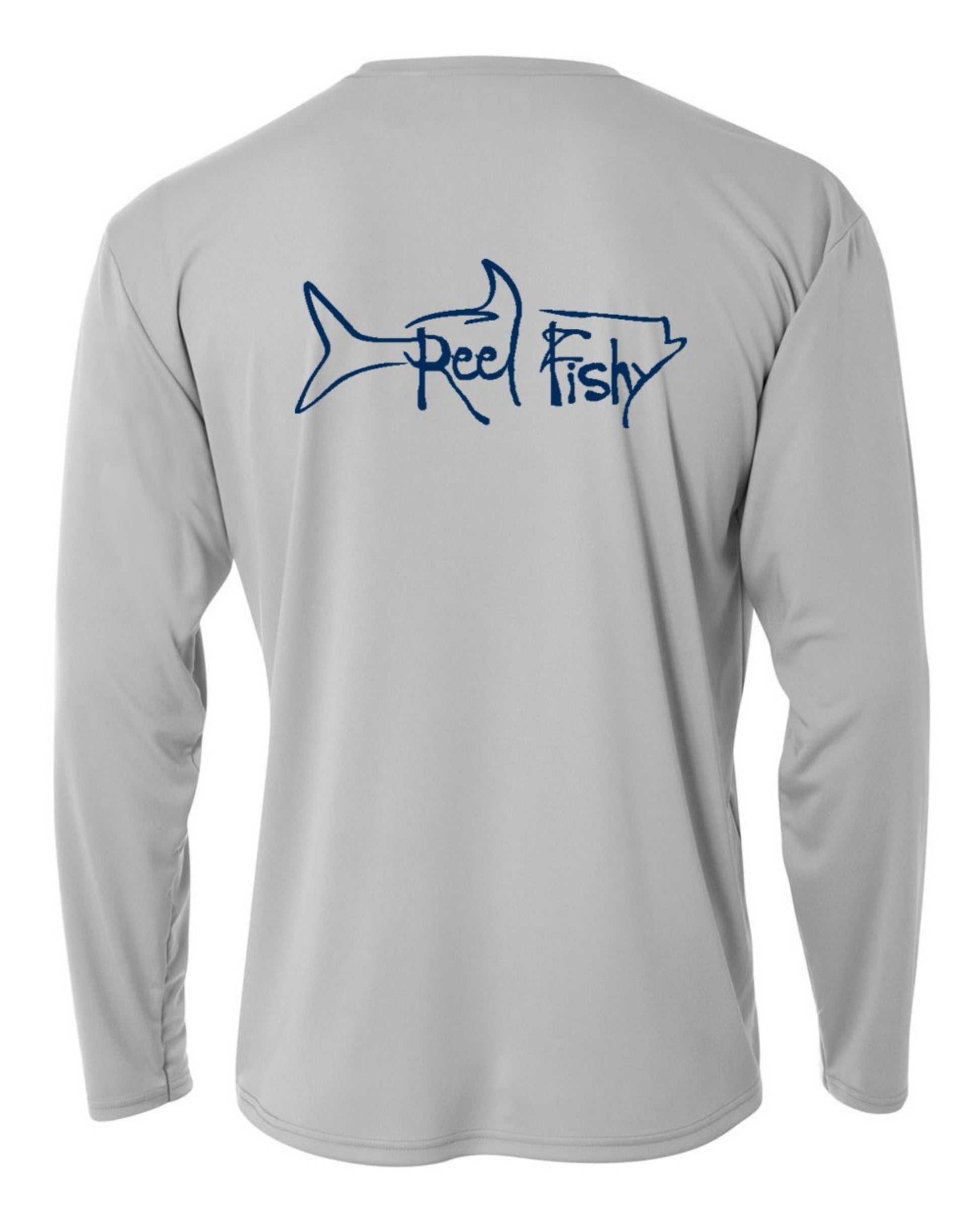 Youth Performance Dry-Fit Tarpon Fishing Shirts with Sun Protection by Reel Fishy Apparel - Long Sleeve Lt Gray
