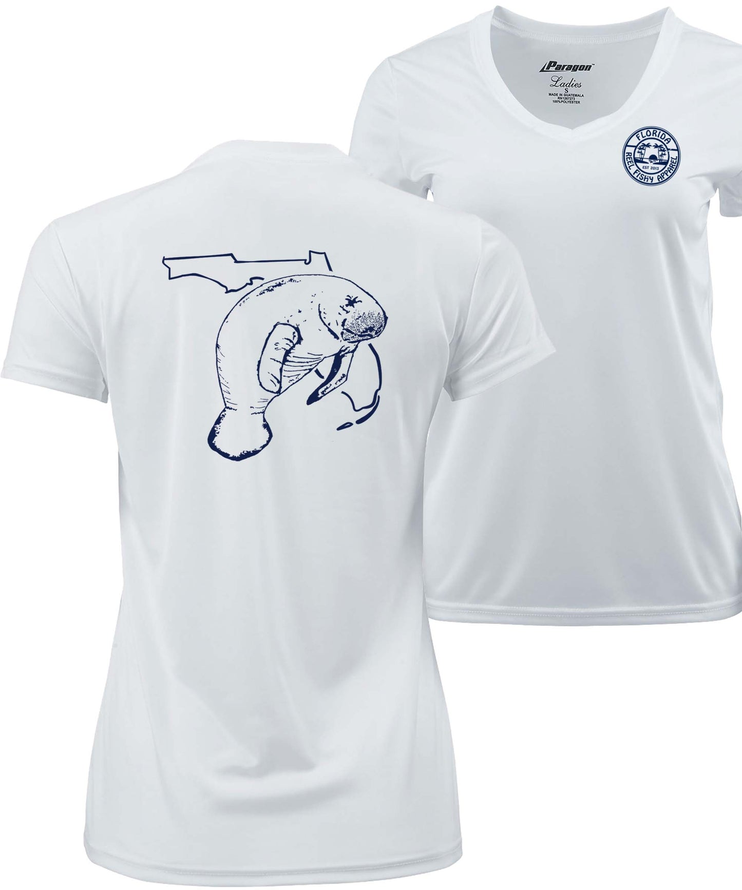 Ladies Manatee White V-neck Short Sleeves