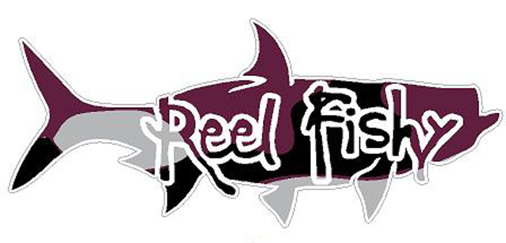 Maroon/White Camo Tarpon Fishing Decal with Reel Fishy Logo