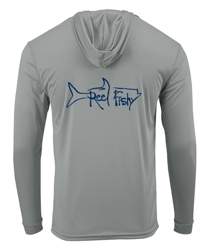 Medium Gray Tarpon Hoodie Performance Dry-Fit Fishing Long Sleeve Shirts, 50+ UPF Sun Protection  - Reel Fishy Apparel