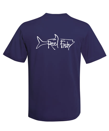 Performance Dry-Fit Tarpon Fishing Short Sleeve Shirts with Sun Protection in Navy