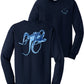 Octopus Cotton Navy Long Sleeve Shirt (front Reel Fishy Salt Rods) - Blue Logo