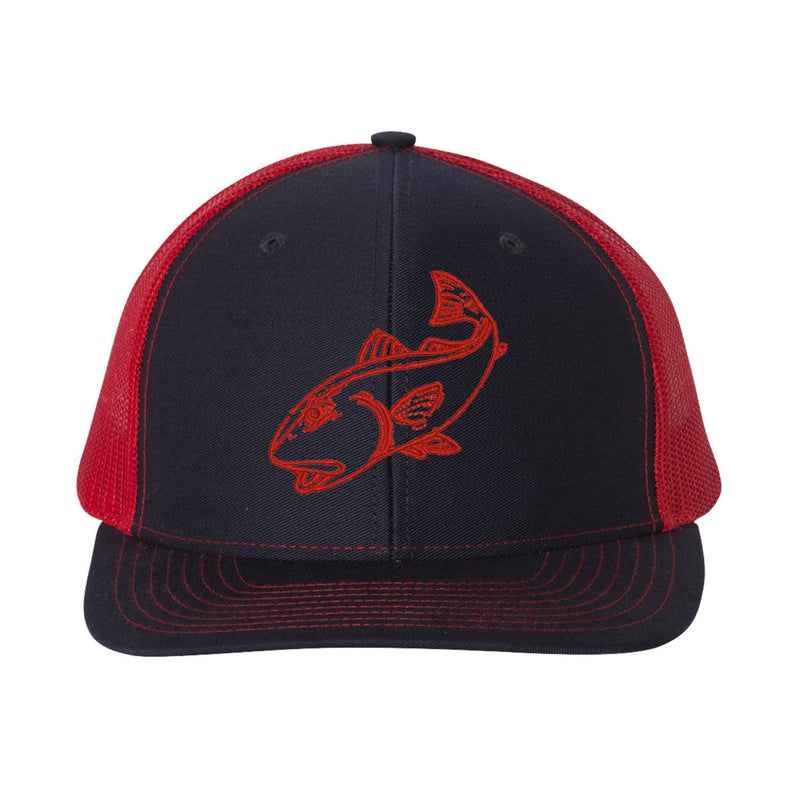 Redfish Navy/Red mesh Structured Trucker Hat w/Red Logo