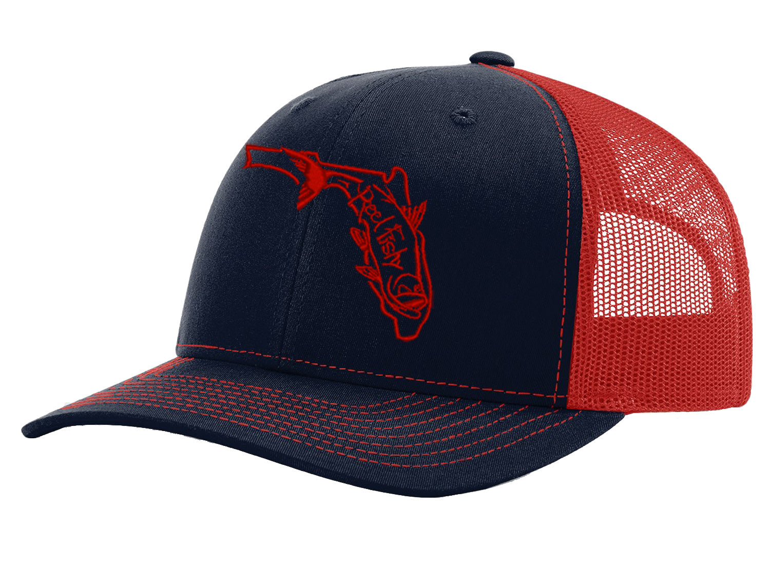 State of Florida Tarpon Reel Fishy Logo - Navy/Red Trucker hat w/Red Tarpon Logo
