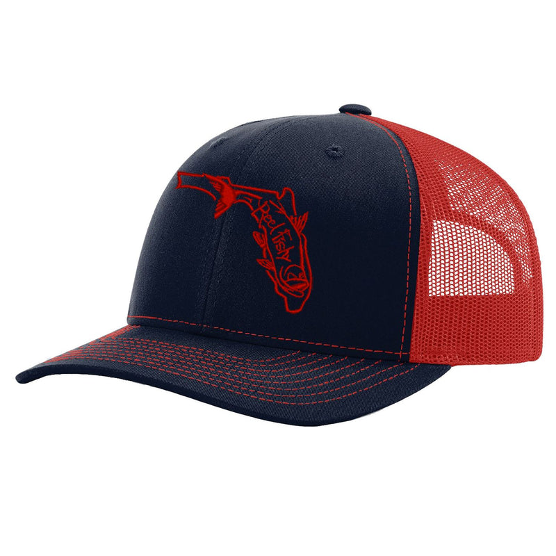 State of Florida Tarpon Trucker Hat in Navy and Red mesh by Reel Fishy.