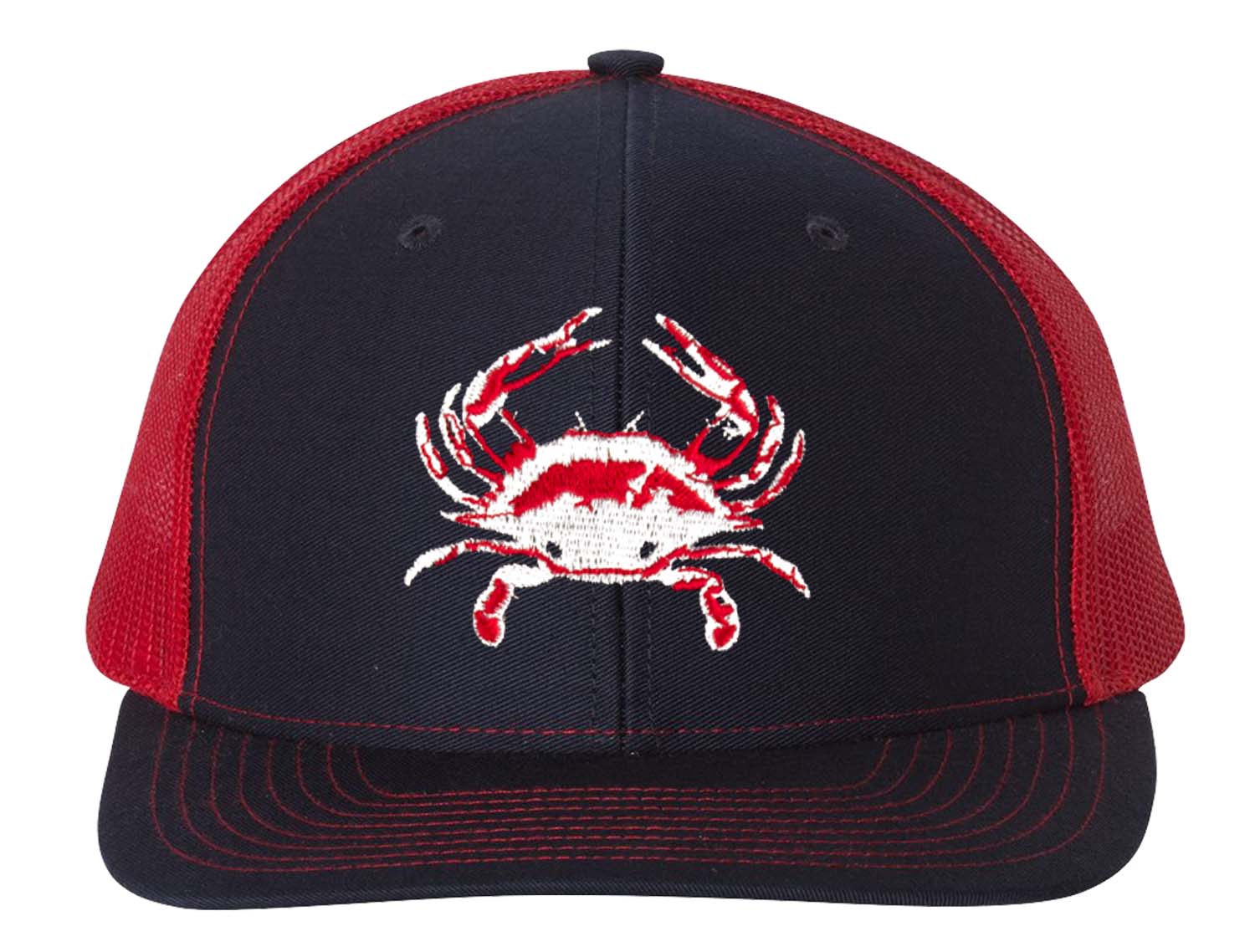 Blue Crab "Reel Crabby" Structured Trucker Hat - Navy/Red Mesh