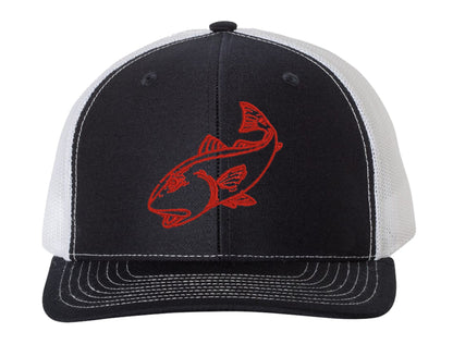 Redfish Navy/White mesh Structured Trucker Hat w/Red Logo