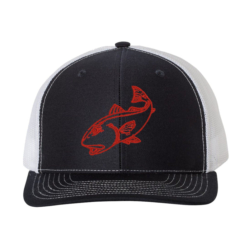 Redfish Navy/White mesh Structured Trucker Hat w/Red Logo