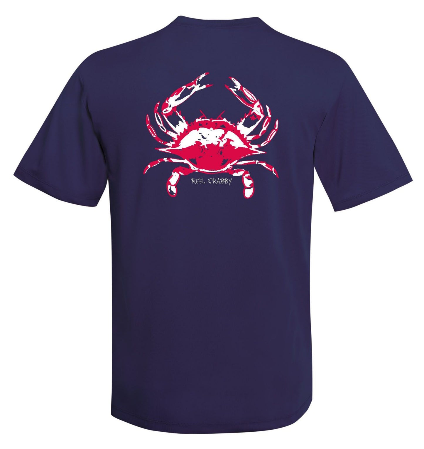 Blue Crab -Reel Crabby Performance Dry-fit Short Sleeve Shirt with 50+ UV Sun Protection in Navy