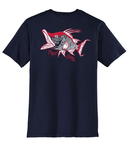 New Hogfish "Reef Hog" Design!  Short sleeve cotton in Navy by Reel Fishy Apparel