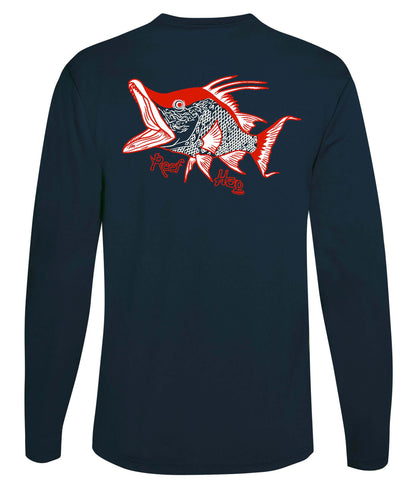 Navy Long Sleeve Hogfish Performance Dry-Fit Sun Protection Shirt with 50+ UV Protection by Reel Fishy Apparel