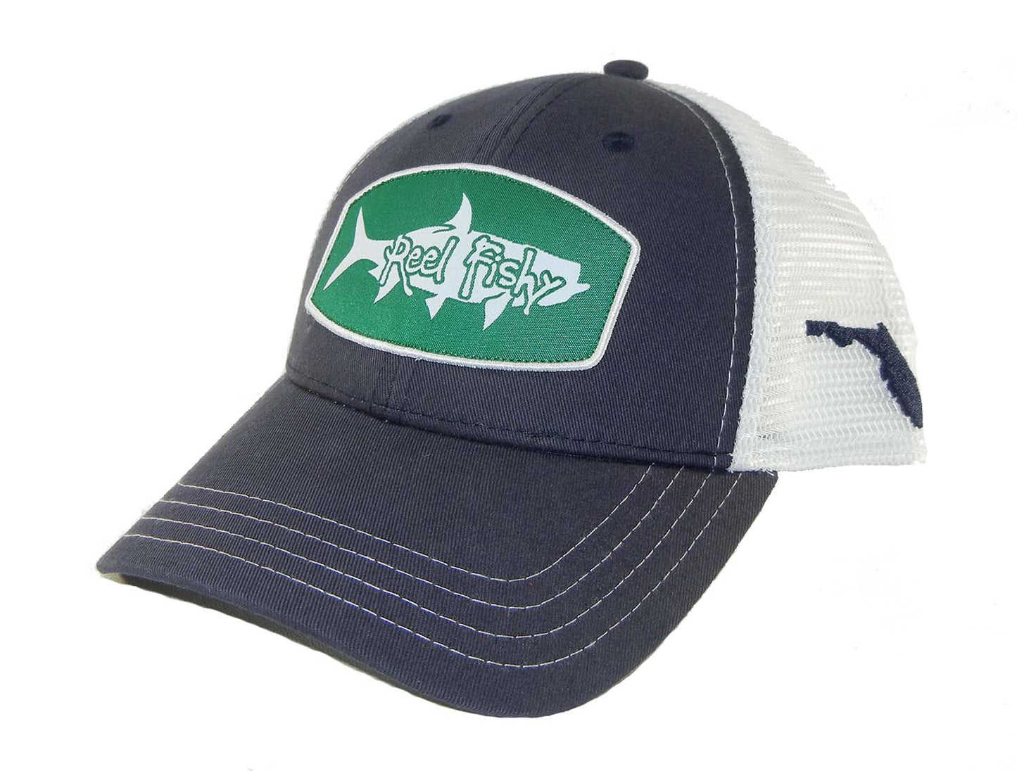 Navy/White Mesh Trucker Hat with Green Tarpon Patch